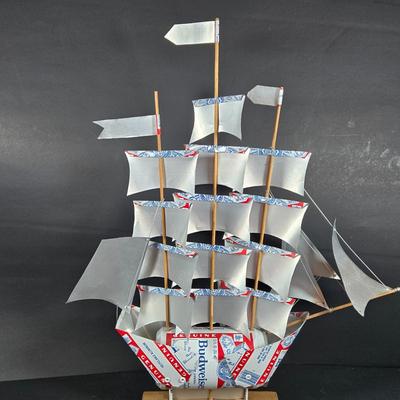 LOT 133: Handcrafted "BUDWEISER" Sailboat, BUDWEISER Pens, MR. PEANUT Bendable Figure, MR. PEANUT Pen, & Vintage Metal...