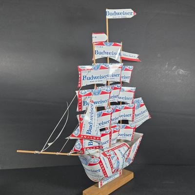 LOT 133: Handcrafted "BUDWEISER" Sailboat, BUDWEISER Pens, MR. PEANUT Bendable Figure, MR. PEANUT Pen, & Vintage Metal...