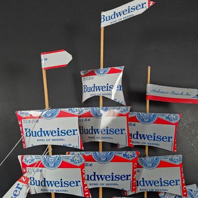 LOT 133: Handcrafted "BUDWEISER" Sailboat, BUDWEISER Pens, MR. PEANUT Bendable Figure, MR. PEANUT Pen, & Vintage Metal...