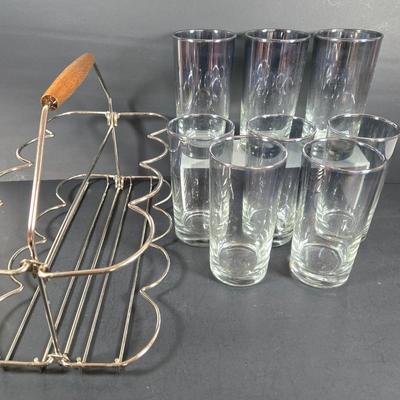 LOT 134: Nine Piece SILVER MIST GLASSES and CADDY SET and THE UN-CANDLE SET; Both Complete