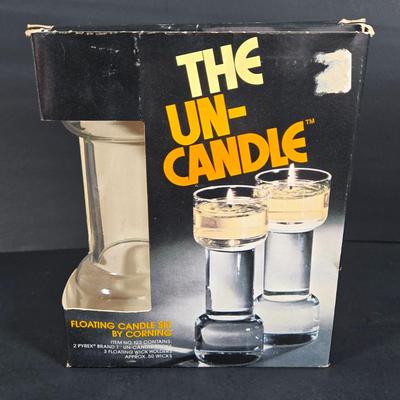 LOT 134: Nine Piece SILVER MIST GLASSES and CADDY SET and THE UN-CANDLE SET; Both Complete