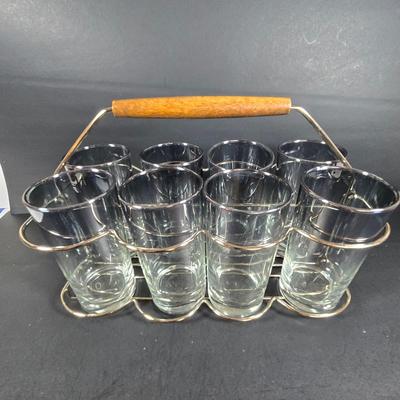 LOT 134: Nine Piece SILVER MIST GLASSES and CADDY SET and THE UN-CANDLE SET; Both Complete