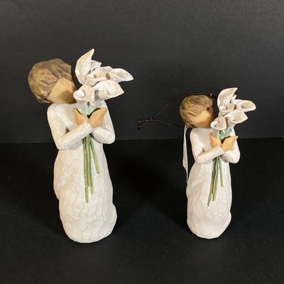 LOT 165: Jim Shore "Winter Blossoms", Willow Tree Pair of "Beautiful Wishes", "Angel of Kindness",...