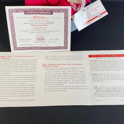 LOT 166: McMemories "Sharing a Good Time" Doll with Certificate of Authenticity with Collection of Seven McDonald's Happy...