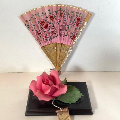 LOT 169: A Rose is a Rose is a Rose Collection - Capodimonte Italy, Purple Lighted in Dome, Japan Fan, Music Box, Frames and More