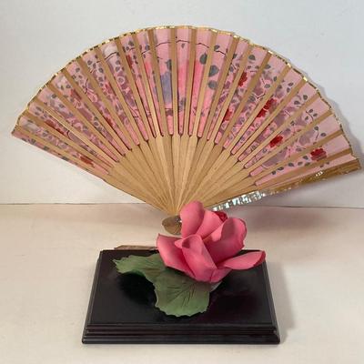LOT 169: A Rose is a Rose is a Rose Collection - Capodimonte Italy, Purple Lighted in Dome, Japan Fan, Music Box, Frames and More