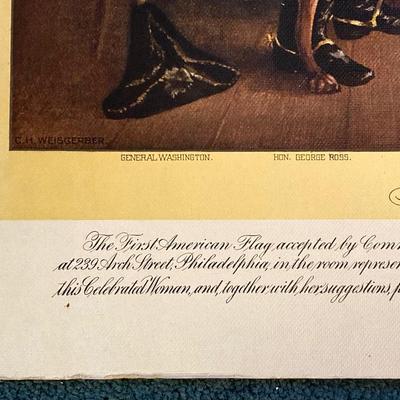 LOT 170: Patriotic Collection - USA Flags, Cannon Ball, Miniature Liberty Bell, Signed Prints (Joseph L Voelker), Declaration of...