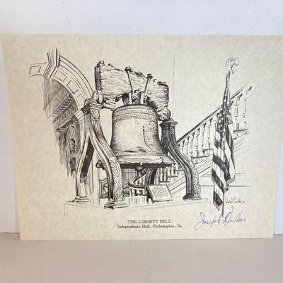 LOT 170: Patriotic Collection - USA Flags, Cannon Ball, Miniature Liberty Bell, Signed Prints (Joseph L Voelker), Declaration of...