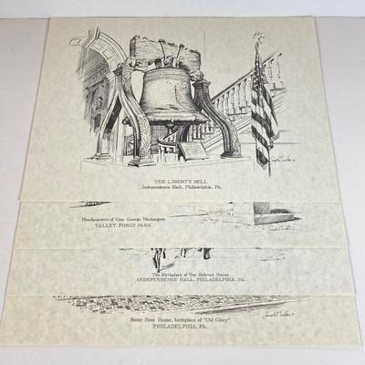 LOT 170: Patriotic Collection - USA Flags, Cannon Ball, Miniature Liberty Bell, Signed Prints (Joseph L Voelker), Declaration of...