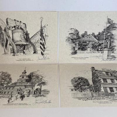 LOT 170: Patriotic Collection - USA Flags, Cannon Ball, Miniature Liberty Bell, Signed Prints (Joseph L Voelker), Declaration of...