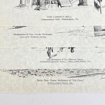 LOT 170: Patriotic Collection - USA Flags, Cannon Ball, Miniature Liberty Bell, Signed Prints (Joseph L Voelker), Declaration of...