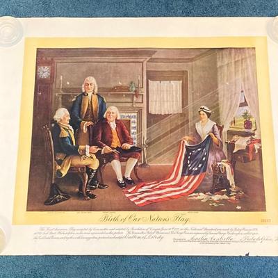 LOT 170: Patriotic Collection - USA Flags, Cannon Ball, Miniature Liberty Bell, Signed Prints (Joseph L Voelker), Declaration of...