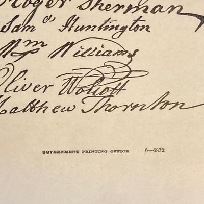 LOT 170: Patriotic Collection - USA Flags, Cannon Ball, Miniature Liberty Bell, Signed Prints (Joseph L Voelker), Declaration of...