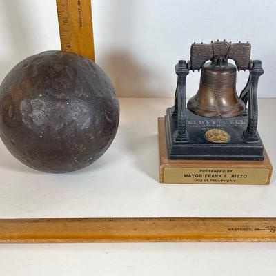 LOT 170: Patriotic Collection - USA Flags, Cannon Ball, Miniature Liberty Bell, Signed Prints (Joseph L Voelker), Declaration of...