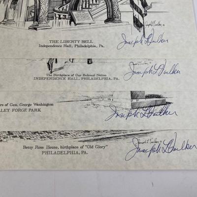 LOT 170: Patriotic Collection - USA Flags, Cannon Ball, Miniature Liberty Bell, Signed Prints (Joseph L Voelker), Declaration of...