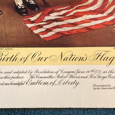 LOT 170: Patriotic Collection - USA Flags, Cannon Ball, Miniature Liberty Bell, Signed Prints (Joseph L Voelker), Declaration of...