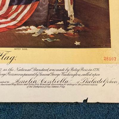 LOT 170: Patriotic Collection - USA Flags, Cannon Ball, Miniature Liberty Bell, Signed Prints (Joseph L Voelker), Declaration of...