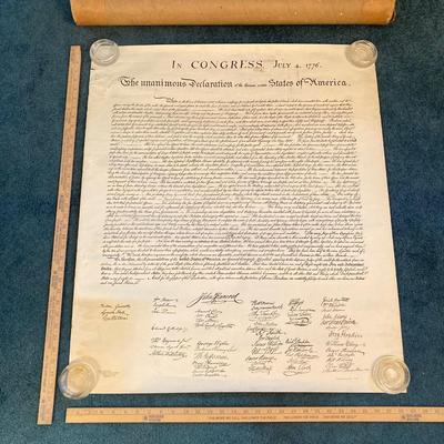 LOT 170: Patriotic Collection - USA Flags, Cannon Ball, Miniature Liberty Bell, Signed Prints (Joseph L Voelker), Declaration of...