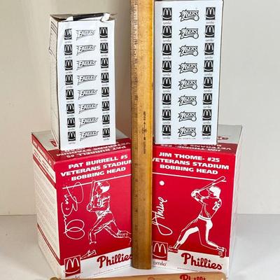 LOT 172: McDonald's / Philly Sports Bobble Heads - Phillies' Jim Thome and Pat Burrell, 76er's Allen Iverson, Eagle's...