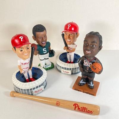 LOT 172: McDonald's / Philly Sports Bobble Heads - Phillies' Jim Thome and Pat Burrell, 76er's Allen Iverson, Eagle's...