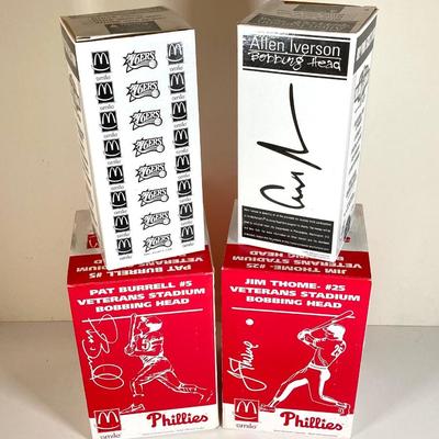 LOT 173: McDonald's / Philadelphia Sports Bobble Heads - 76er's Allen Iverson (Blue and White Jerseys) and Phillies' Jim...