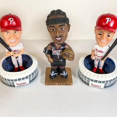 LOT 174: McDonald's / Philadelphia Bobble Heads - Allen Iverson Limited Gold Edition Numbered 31104 w/COA, Phillies' Jim Thome...