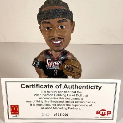LOT 174: McDonald's / Philadelphia Bobble Heads - Allen Iverson Limited Gold Edition Numbered 31104 w/COA, Phillies' Jim Thome...