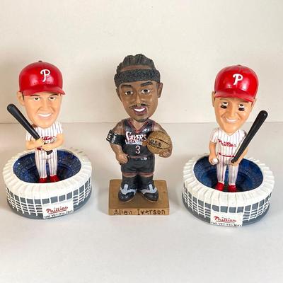 LOT 174: McDonald's / Philadelphia Bobble Heads - Allen Iverson Limited Gold Edition Numbered 31104 w/COA, Phillies' Jim Thome...