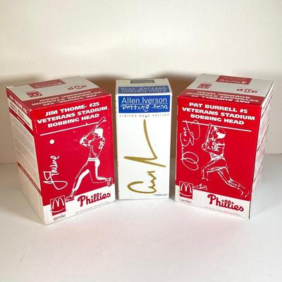 LOT 174: McDonald's / Philadelphia Bobble Heads - Allen Iverson Limited Gold Edition Numbered 31104 w/COA, Phillies' Jim Thome...
