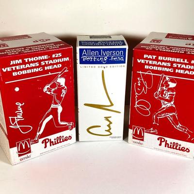 LOT 174: McDonald's / Philadelphia Bobble Heads - Allen Iverson Limited Gold Edition Numbered 31104 w/COA, Phillies' Jim Thome...