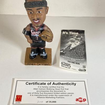 LOT 174: McDonald's / Philadelphia Bobble Heads - Allen Iverson Limited Gold Edition Numbered 31104 w/COA, Phillies' Jim Thome...