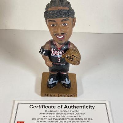 LOT 174: McDonald's / Philadelphia Bobble Heads - Allen Iverson Limited Gold Edition Numbered 31104 w/COA, Phillies' Jim Thome...
