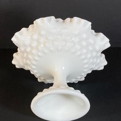 LOT 177: Fenton Hob Nail Ruffled Top Milk Glass Pedestal Compote, Arnart Porcelain Musical Dove Sculpture, Hallmark Serving Dishes and More