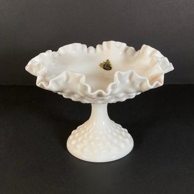 LOT 177: Fenton Hob Nail Ruffled Top Milk Glass Pedestal Compote, Arnart Porcelain Musical Dove Sculpture, Hallmark Serving Dishes and More
