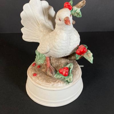 LOT 177: Fenton Hob Nail Ruffled Top Milk Glass Pedestal Compote, Arnart Porcelain Musical Dove Sculpture, Hallmark Serving Dishes and More