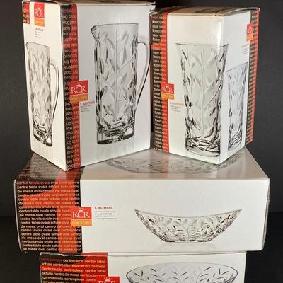 LOT 179: RCR Crystal Italy Entertaining Collection - Vase, Jug, Centerpiece and Bowl