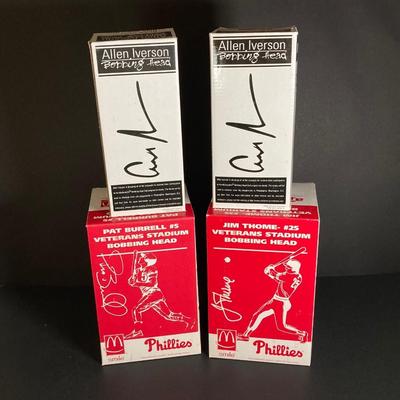 LOT 195: McDonald's / Philadelphia Sports Bobble Heads - Two Allen Iverson (76ers), Phillies Jim Thome and Pat Burrell