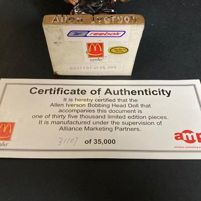 LOT 196: Philadelphia Sports / McDonald's Bobble Heads - Two Limited Edition Gold Allen Iverson (76ers) Numbered with C.O.A.,...