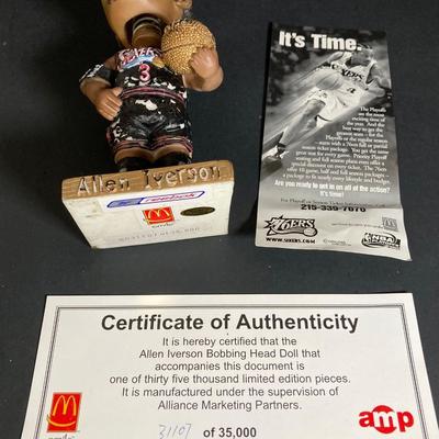 LOT 196: Philadelphia Sports / McDonald's Bobble Heads - Two Limited Edition Gold Allen Iverson (76ers) Numbered with C.O.A.,...