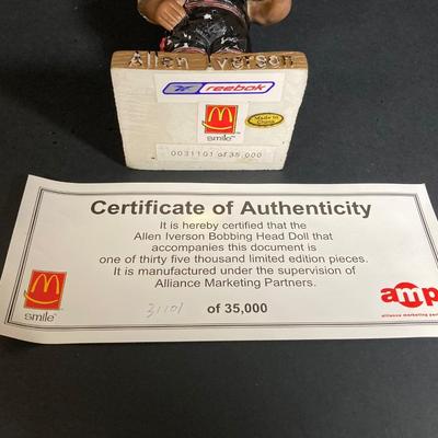 LOT 196: Philadelphia Sports / McDonald's Bobble Heads - Two Limited Edition Gold Allen Iverson (76ers) Numbered with C.O.A.,...