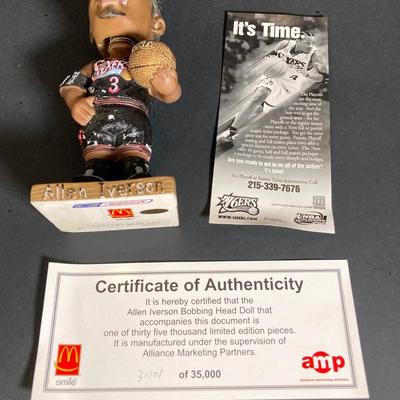 LOT 196: Philadelphia Sports / McDonald's Bobble Heads - Two Limited Edition Gold Allen Iverson (76ers) Numbered with C.O.A.,...