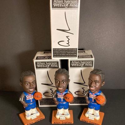 LOT 197: Three Allen Iverson (76ers) NBA MVP Blue Jersey McDonald's / Philadelphia Sports Bobble Heads