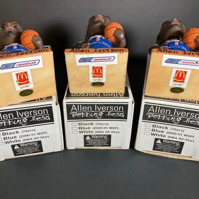 LOT 197: Three Allen Iverson (76ers) NBA MVP Blue Jersey McDonald's / Philadelphia Sports Bobble Heads