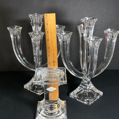 LOT 200: Shannon Crystal by Godinger Three Piece Candle Holder Set