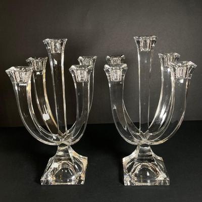 LOT 200: Shannon Crystal by Godinger Three Piece Candle Holder Set