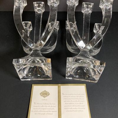 LOT 200: Shannon Crystal by Godinger Three Piece Candle Holder Set