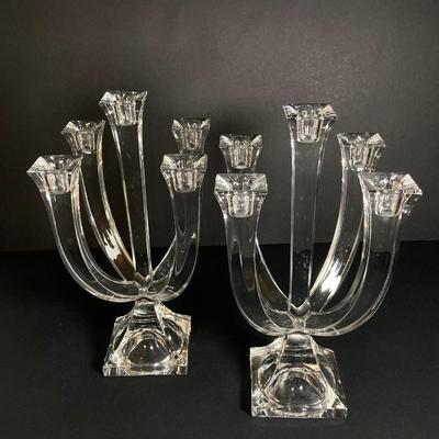 LOT 200: Shannon Crystal by Godinger Three Piece Candle Holder Set