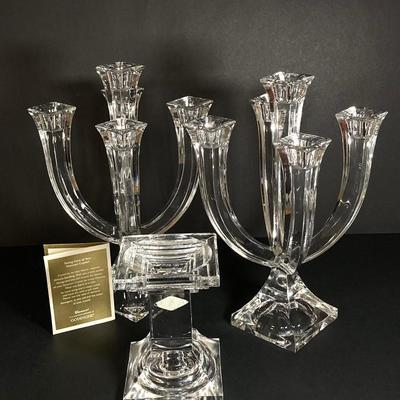 LOT 200: Shannon Crystal by Godinger Three Piece Candle Holder Set