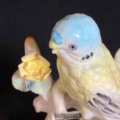 LOT 201: Lefton Floral Serving Plate, Vintage Blue Bird / Parakeet Bird Figurines, Art Vannes France Bowl, Rosella Pink Double Bowl and...