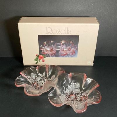 LOT 201: Lefton Floral Serving Plate, Vintage Blue Bird / Parakeet Bird Figurines, Art Vannes France Bowl, Rosella Pink Double Bowl and...